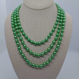 Pearl Necklace /  Lightweight Long Pearl Glass Bead necklace - GREEN